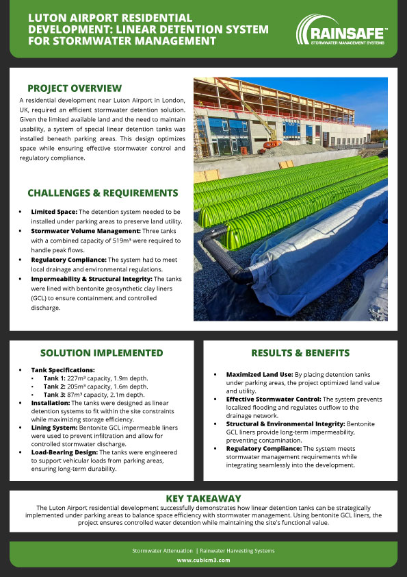 Luton Airport Residential Development: Linear Detention System for Stormwater Management